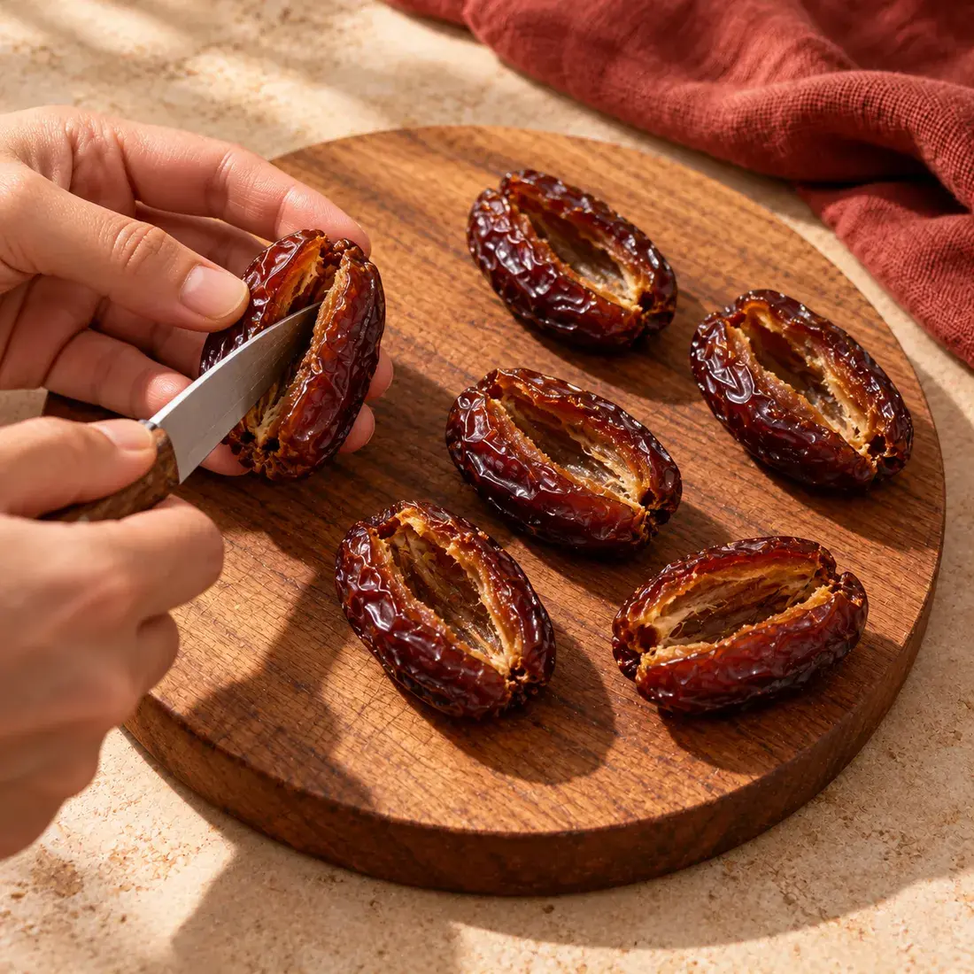 Amber Bites, step 1: Open the dates