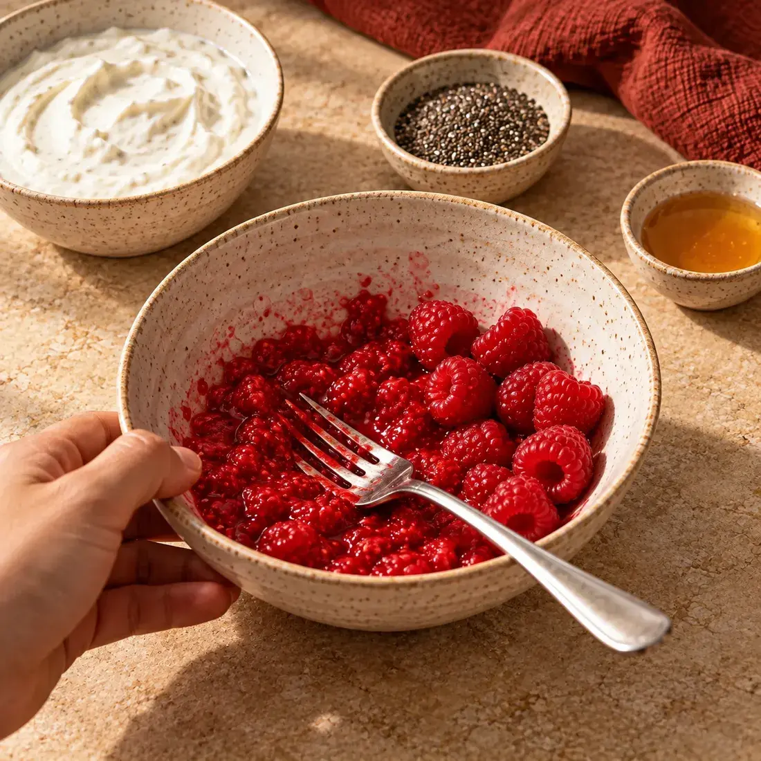 Berry Stack, step 2: Mash berries
