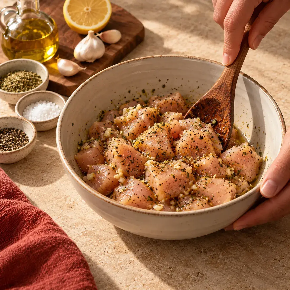 Greek Bowl, step 1: Marinate chicken
