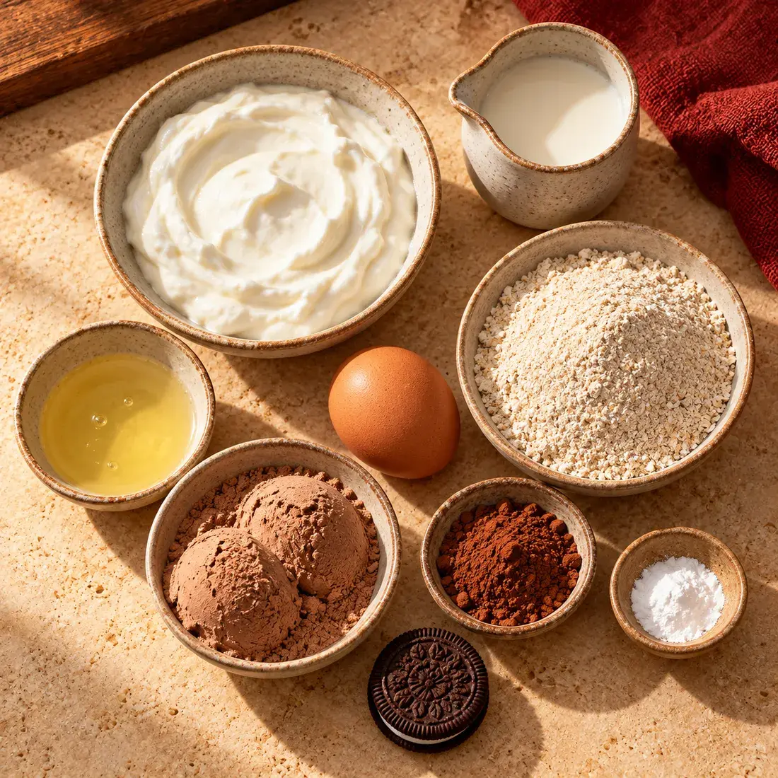 Oreo Protein Cake: the ingredients laid out