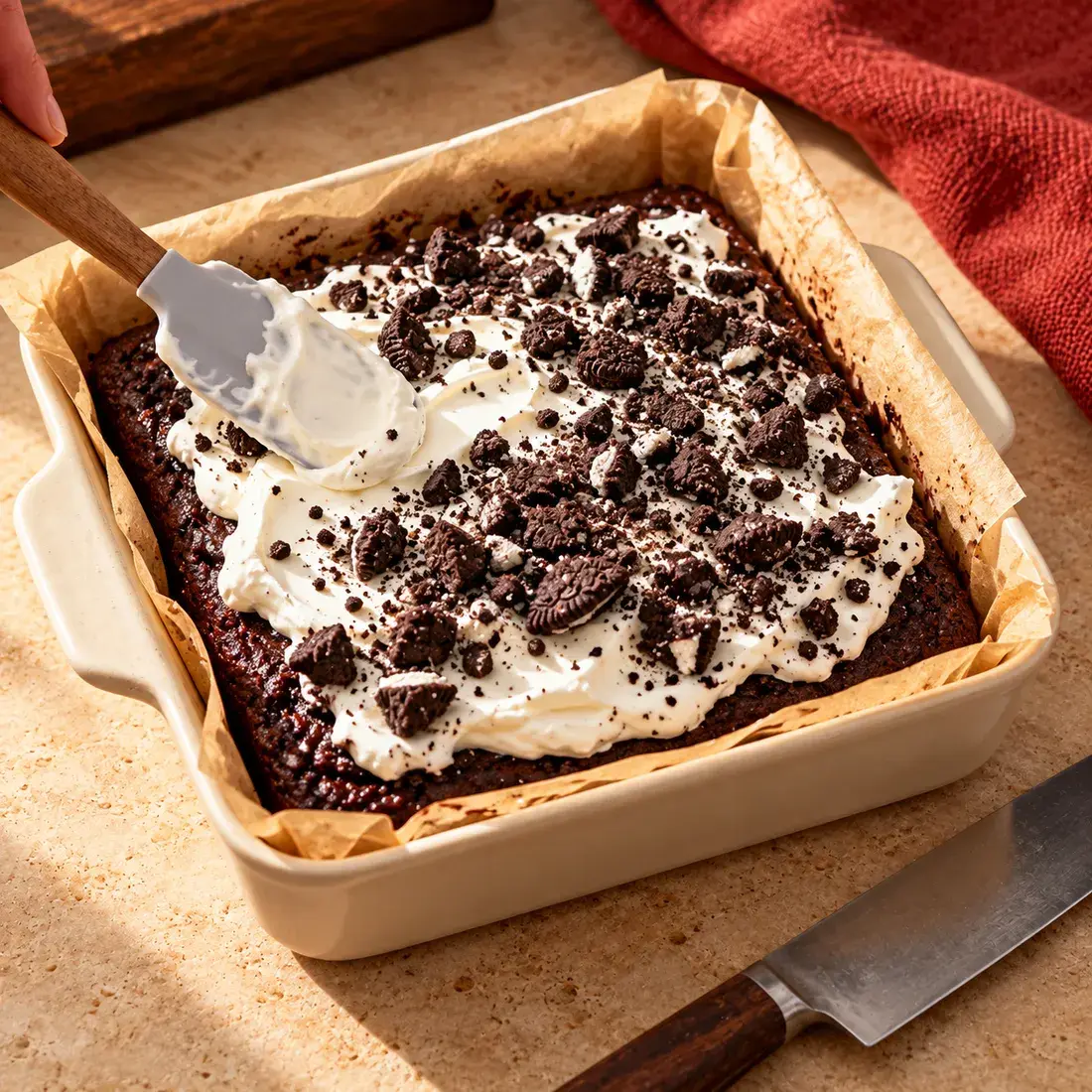 Oreo Protein Cake, step 4: Frost and top
