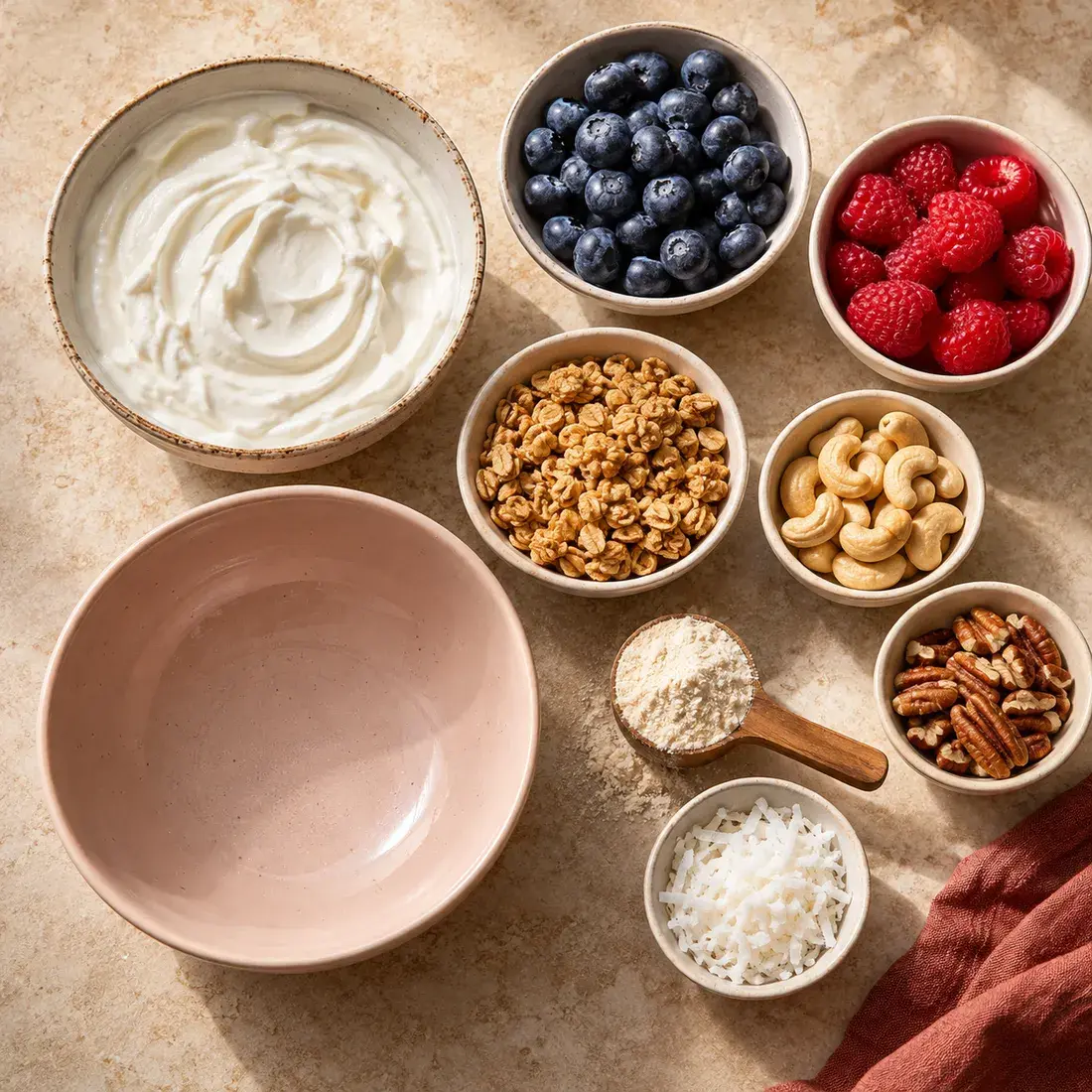 Protein Acai Bowl: the ingredients laid out