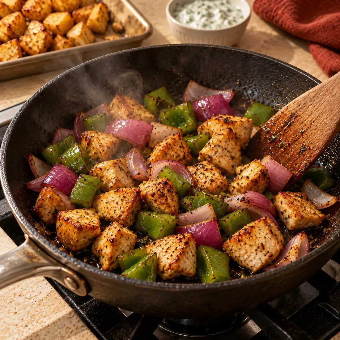 Spartan Fuel, step 3: Sear chicken & veg