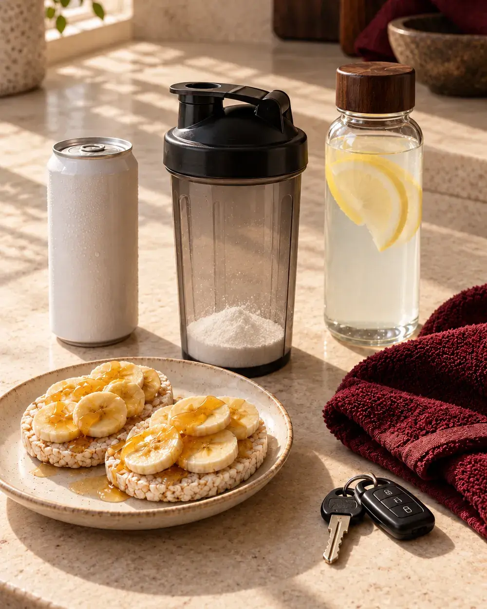 Everything for the hour before, prepared on a kitchen counter