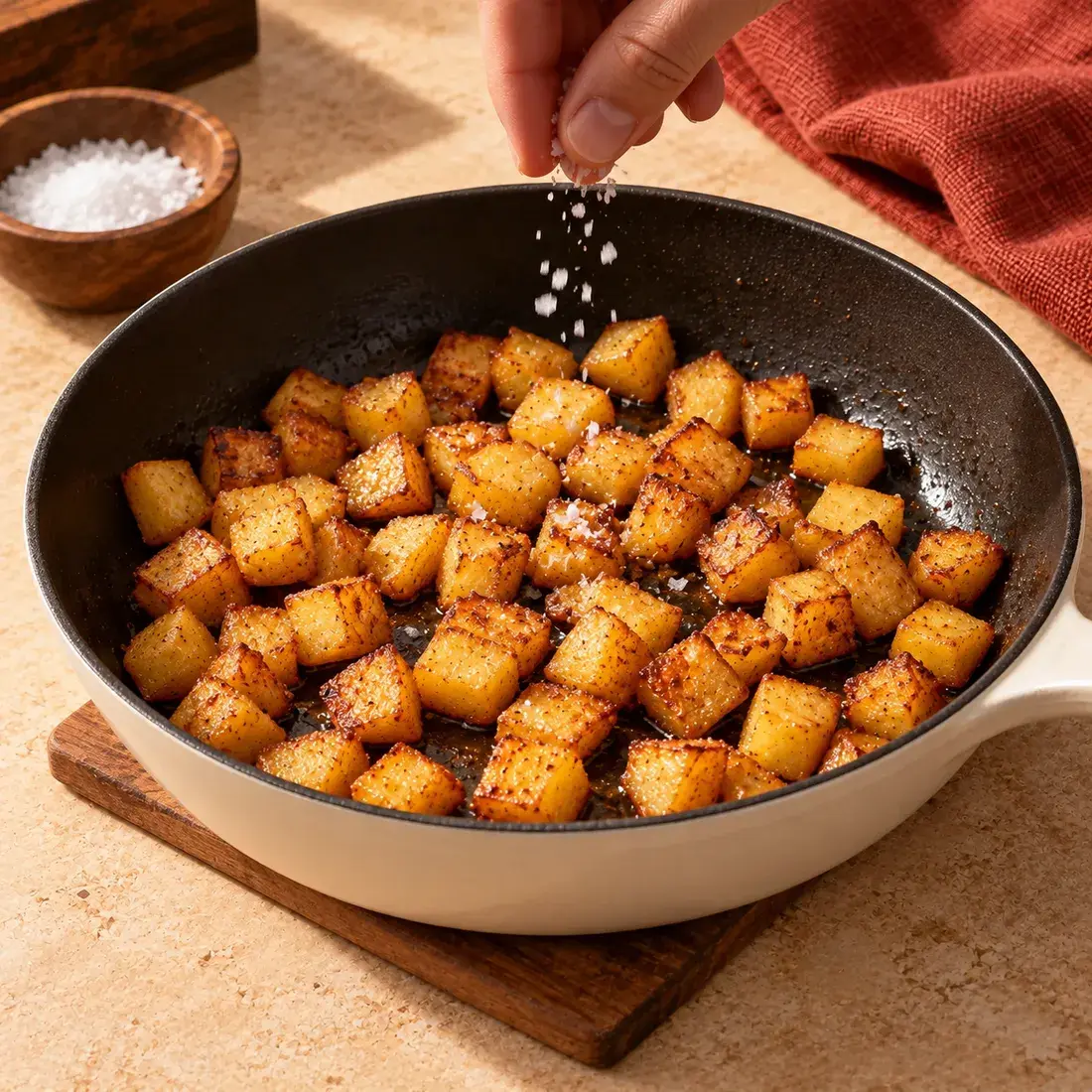 Taco Beef Bowl, step 1: Fry the potatoes
