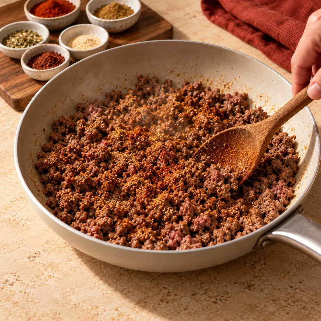 Taco Beef Bowl, step 2: Season the beef