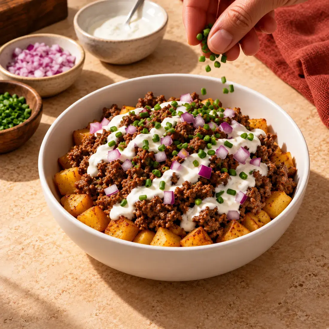 Taco Beef Bowl, step 3: Build the bowl